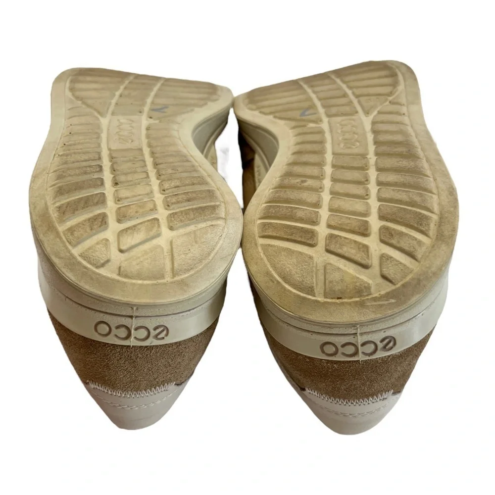 Ecco Mobile II Womens Beige Leather Lace Up Perforated Sneakers Shoes